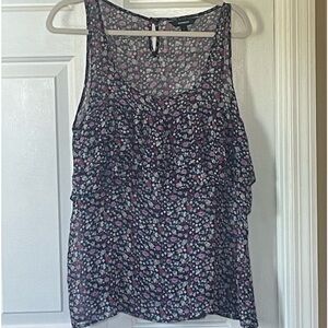 Express Floral Sleeveless Top with Ruffles, Size L